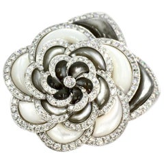 Mother-of-Pearl and Diamond 18 Karat White Gold Large Rose Brooch Mother-of-Pearl and Diamond 18 Karat White Gold Large Rose Brooch