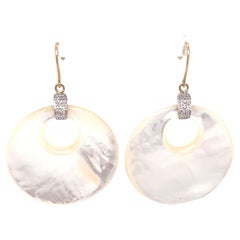 Vintage Mother of Pearl and Diamond Circle Dangle Earrings in 14 Karat Gold
