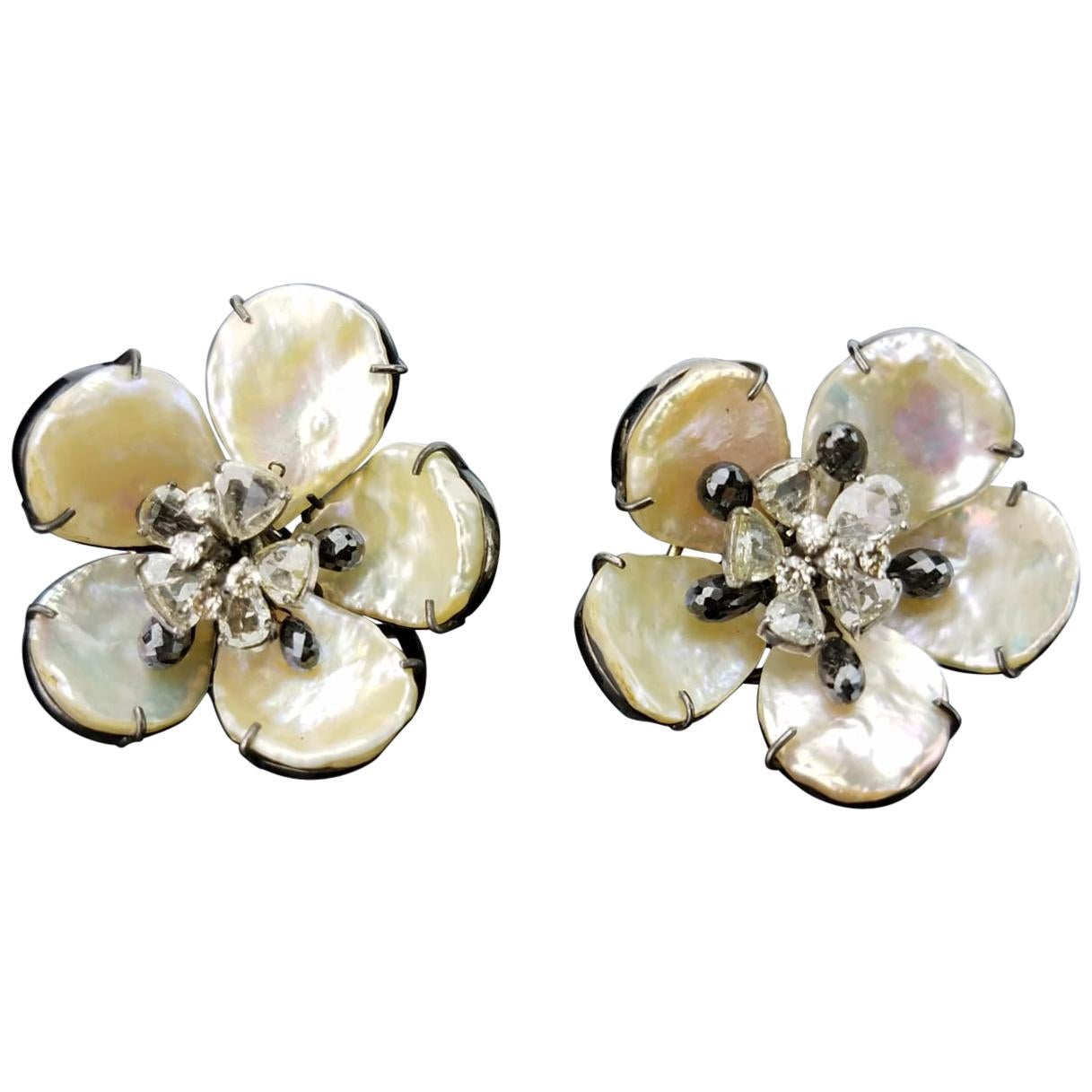 Mother-of-Pearl and Diamond Earrings For Sale