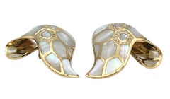 Mother of Pearl and Diamond Hexagon Abstract Earrings in 14 Karat Yellow Gold