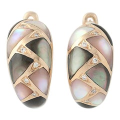 Mother of Pearl and Diamond Kabana Earrings, 14 Karat Rose Gold Pierced
