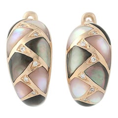 Mother of Pearl and Diamond Kabana Earrings, 14 Karat Rose Gold Pierced