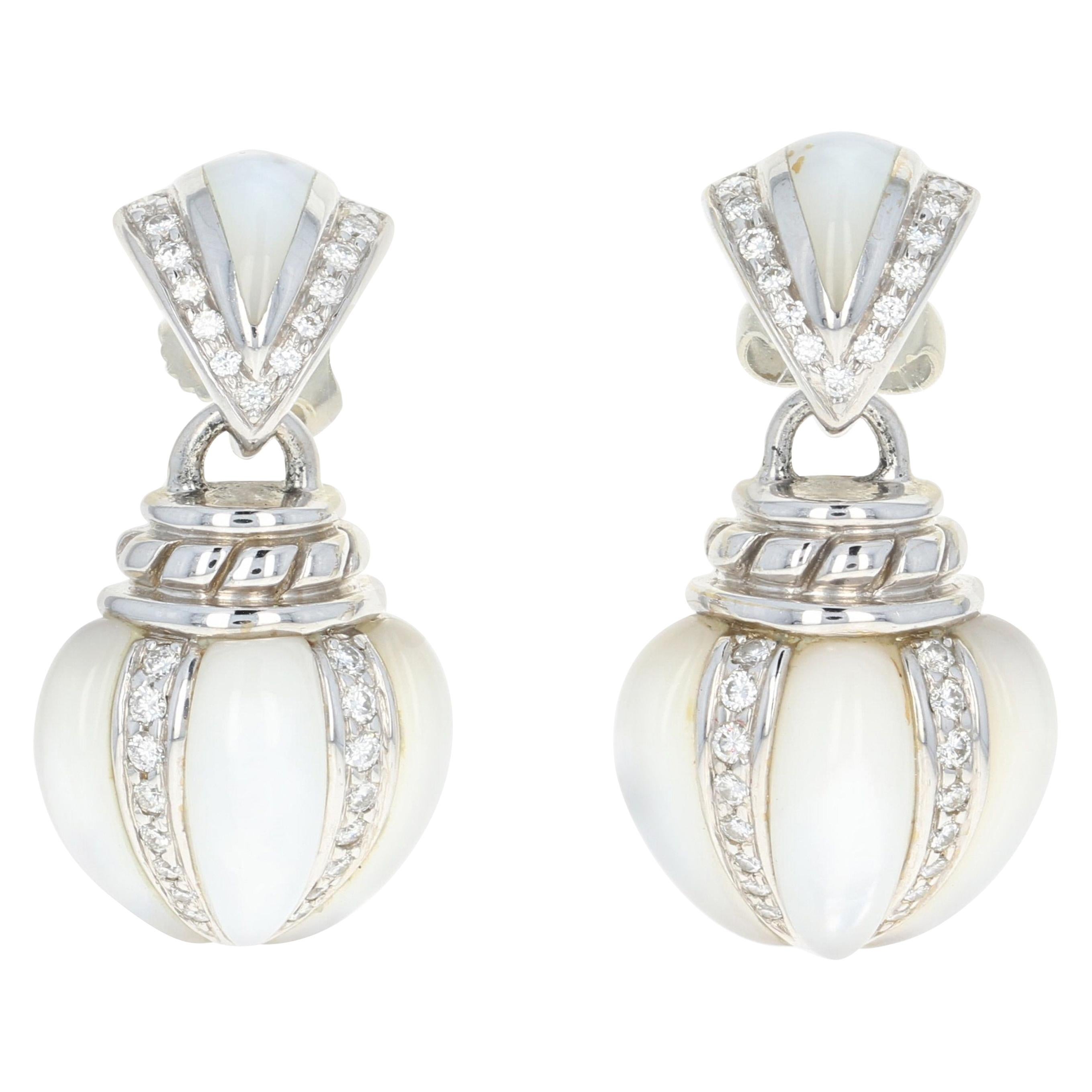 Mother of Pearl and Diamond Kabana Earrings, 18k Gold Round Brilliant .43 Carat