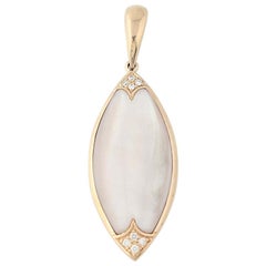 Mother of Pearl and Diamond Kabana Pendant, 14 Karat Rose Gold Milgrain