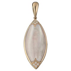 Mother of Pearl and Diamond Kabana Pendant, 14 Karat Rose Gold Milgrain