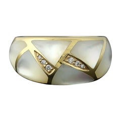 Mother of Pearl and Diamond Kabana Ring, 14 Karat Yellow Gold