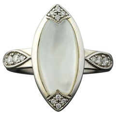 Mother of Pearl and Diamond Kabana Ring, 14 White Gold Round Brilliant .22 Carat