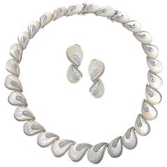 Mother of Pearl and Diamond Necklace and Earring Set