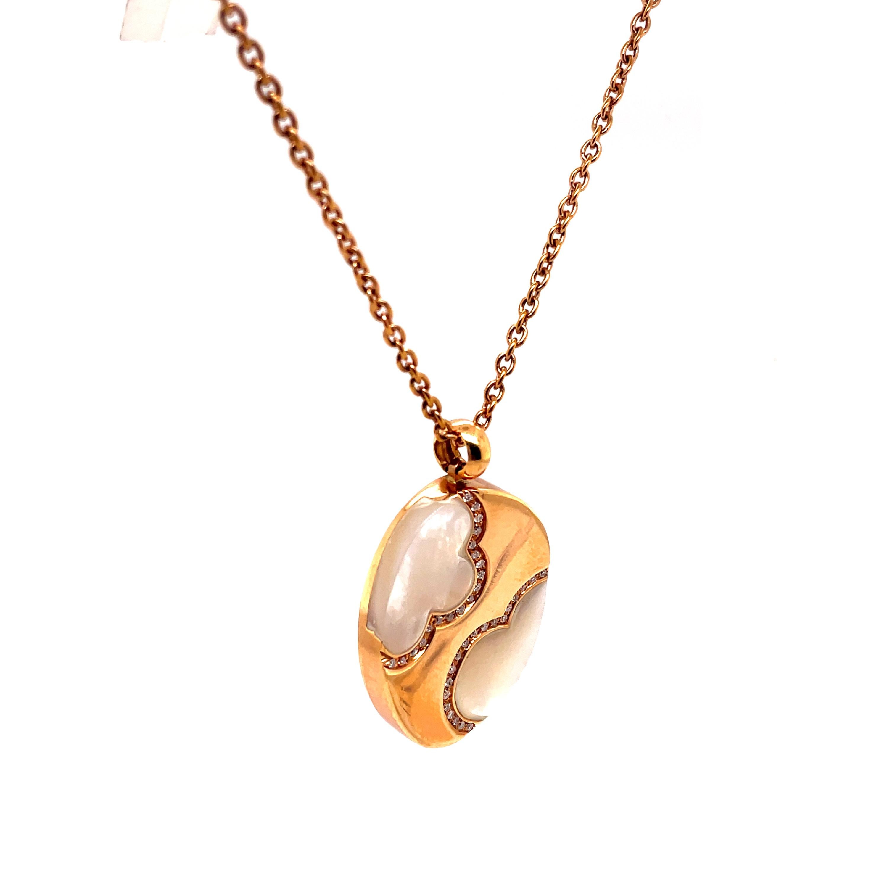 Contemporary Mother of Pearl and Diamond Pendant Necklace 18 Karat Rose Gold For Sale