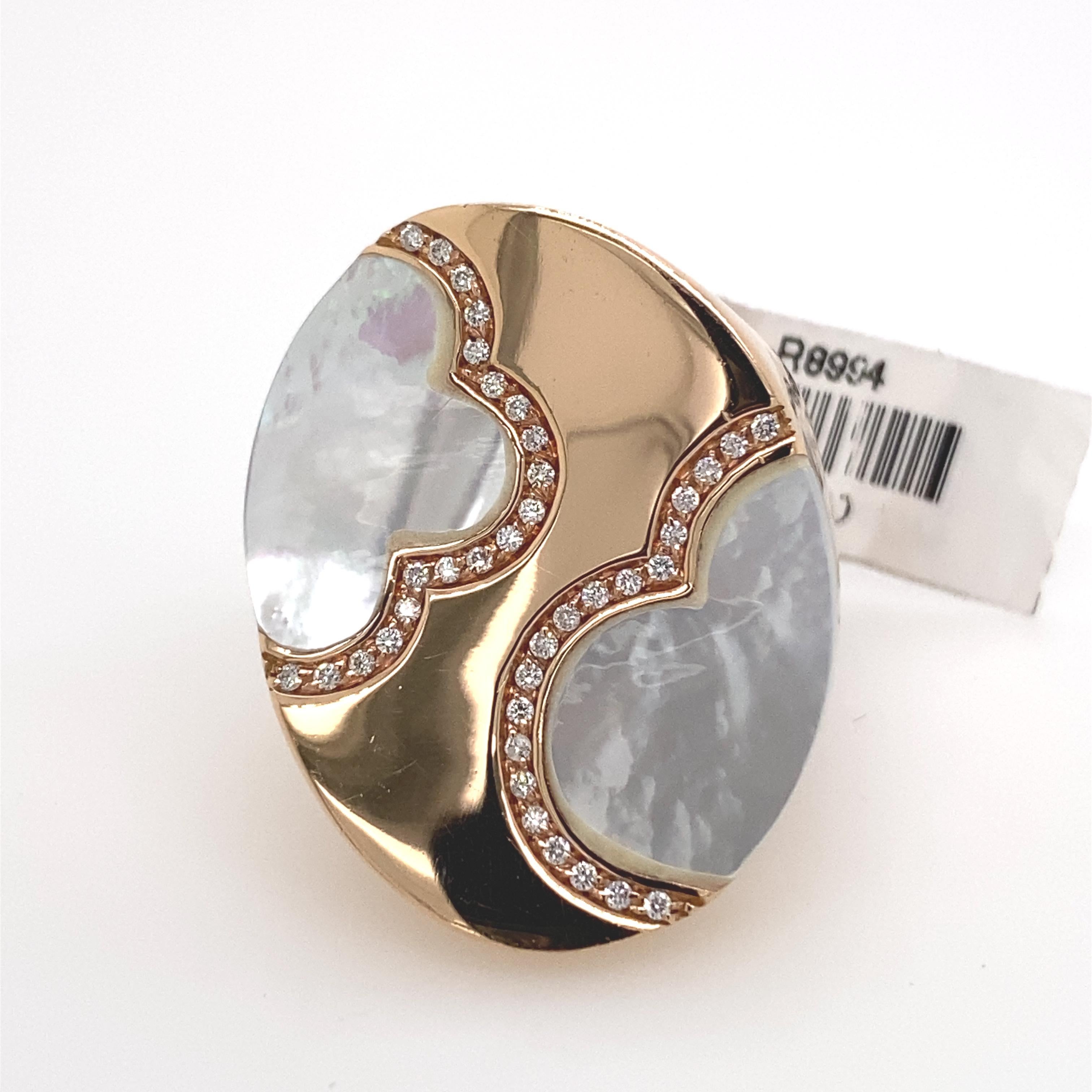 Women's Mother of Pearl and Diamond Ring 18 Karat Rose Gold For Sale