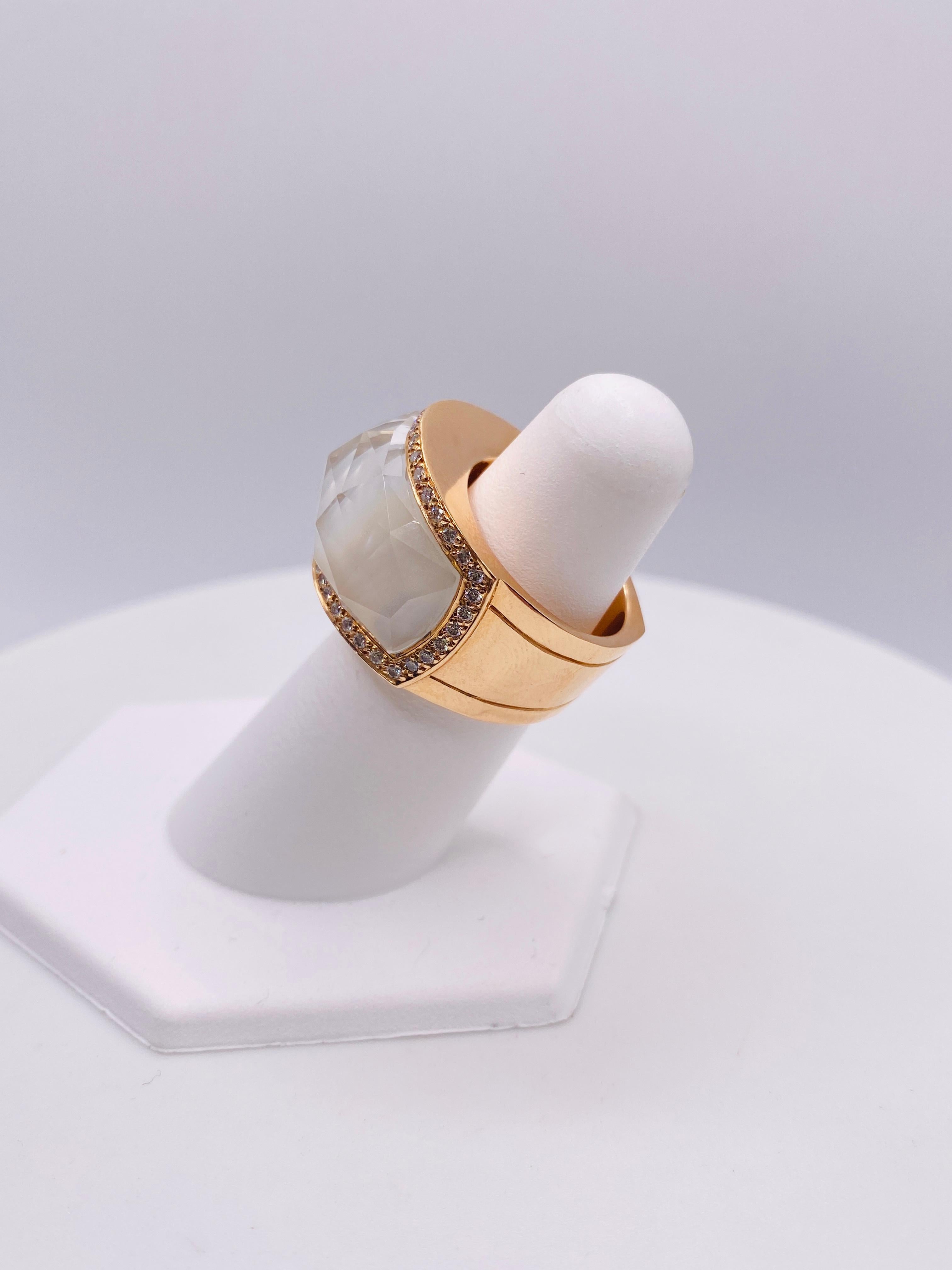 Brilliant Cut Mother of Pearl and Diamond Ring For Sale