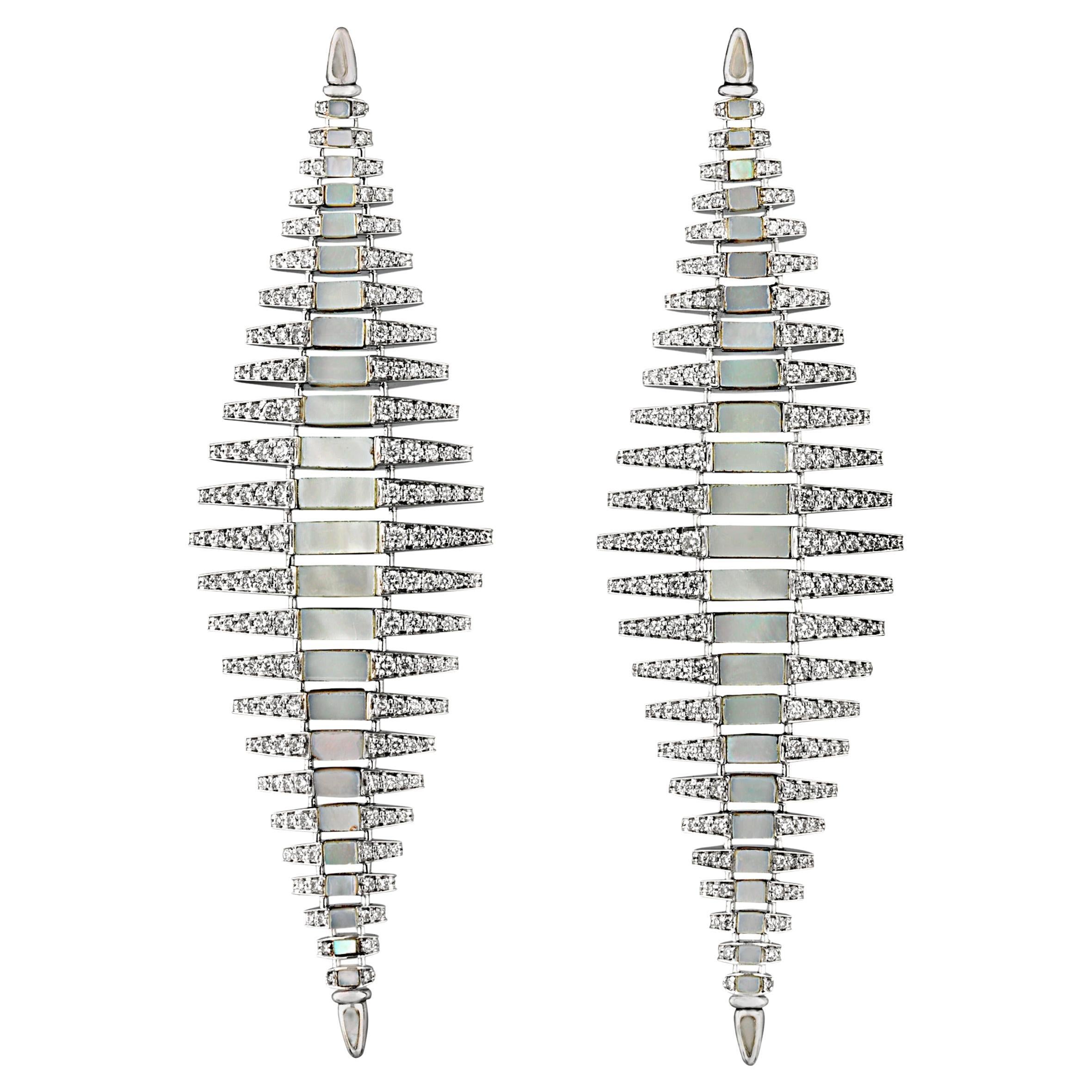 Mother of Pearl and Diamond Twist Earrings
