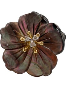 Mother of Pearl and Diamond Yellow Gold Floral Clip and Post Earrings