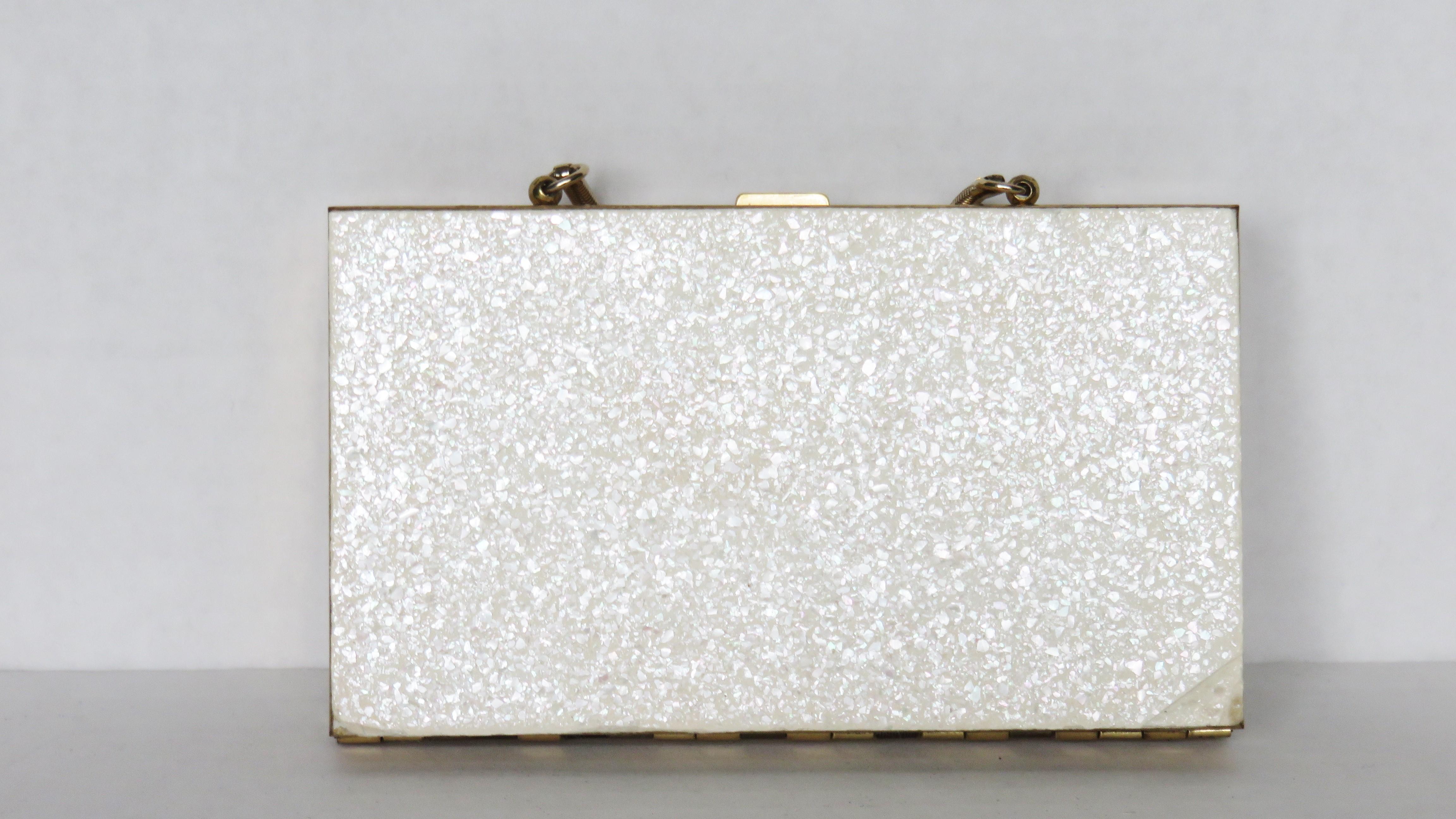 Mother of Pearl and Filigree 1950s Compact Purse Minaudiere 1