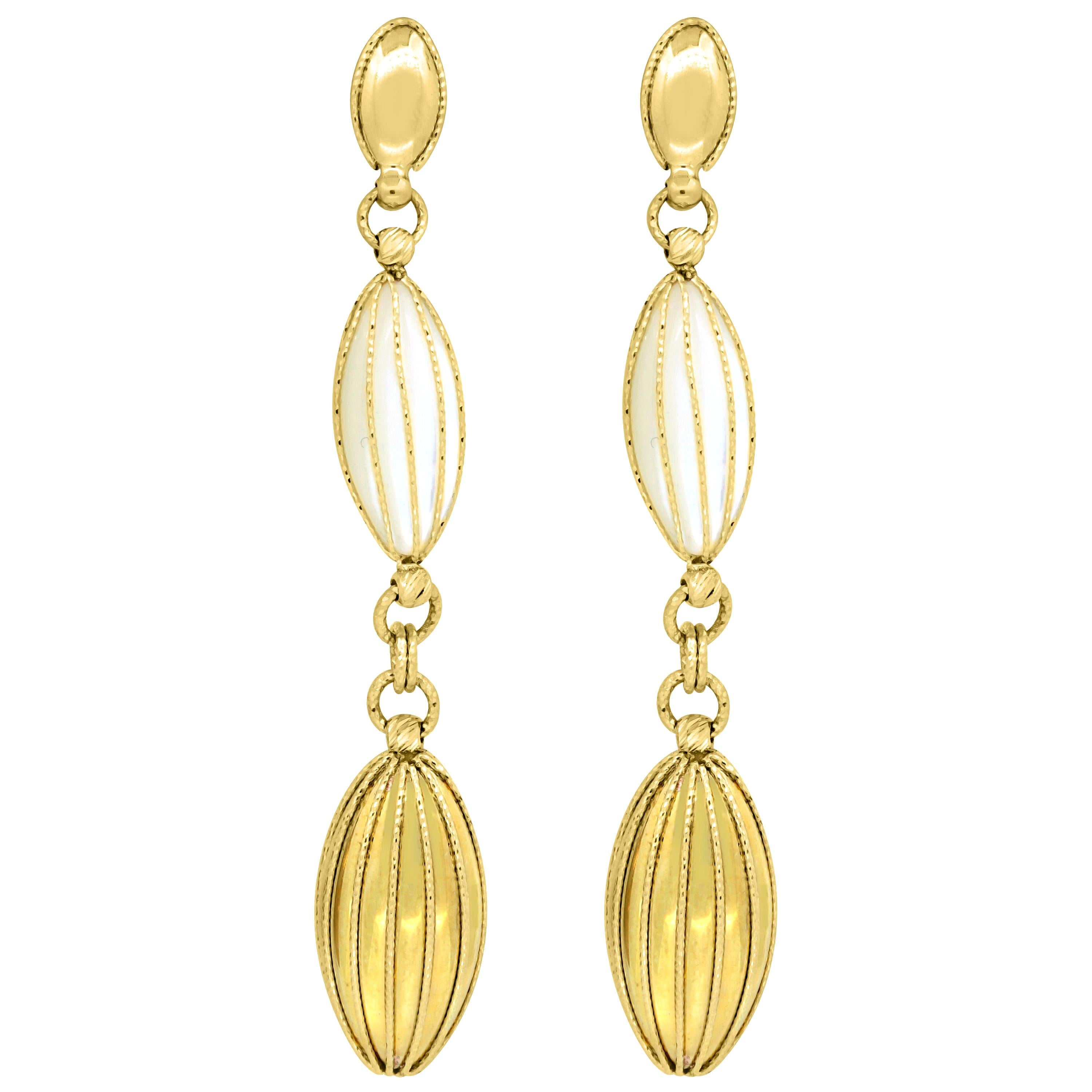 Mother of Pearl and Gold Dangle and Drop Earrings