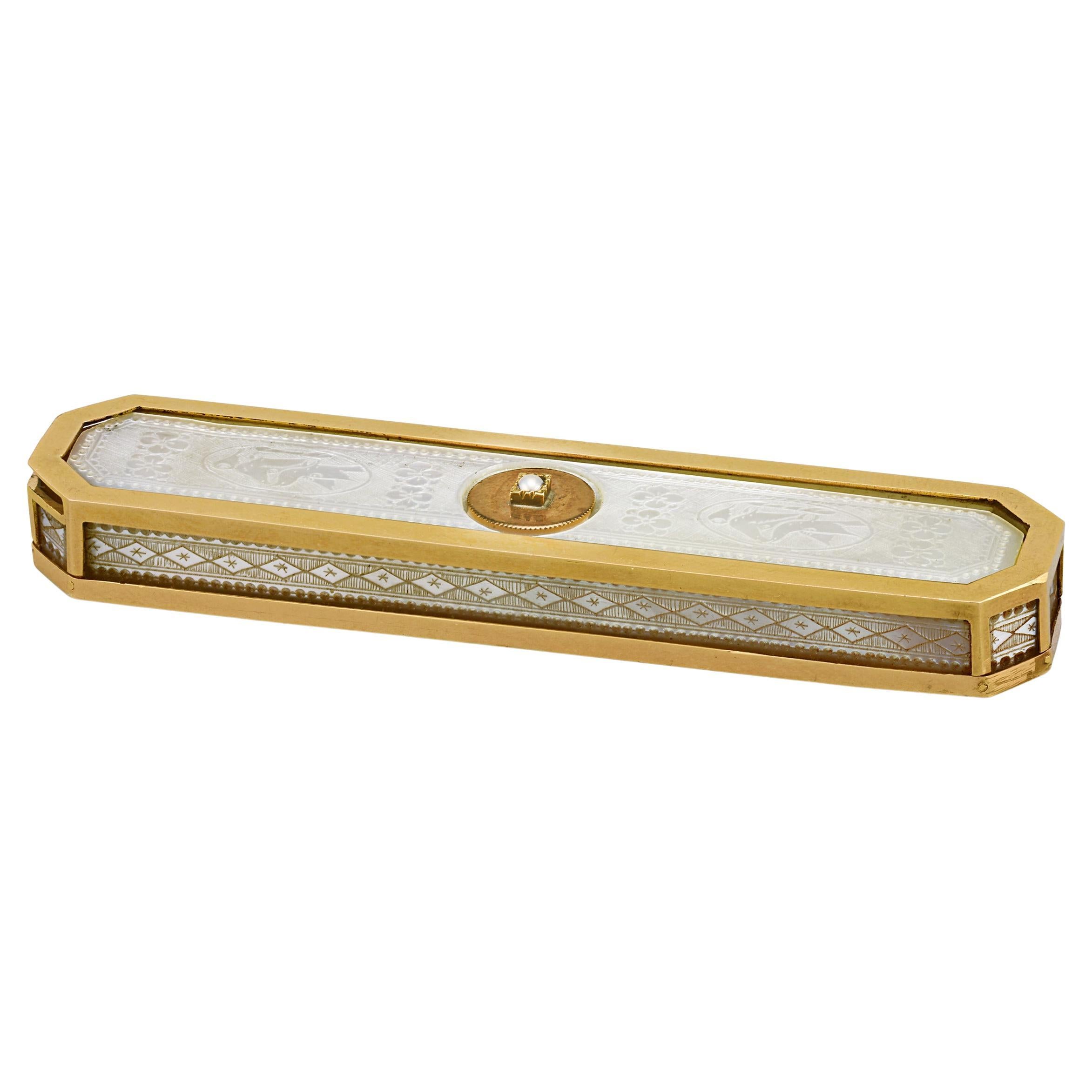 Mother-Of-Pearl And Gold Snuff Box For Sale