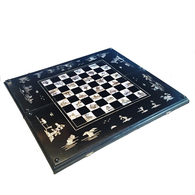 Plateau De Jeu Backgammon Et échecs 20 Pouces – Incrustations Nacre Et Corail Noir – Fait Main (Égypte)