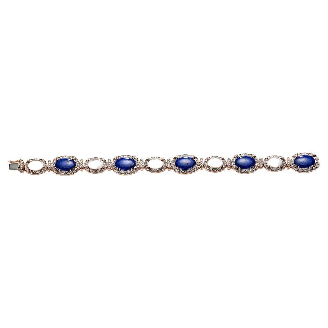 Mother of Pearl and Lapis Lazuli Diamond Bracelet For Sale