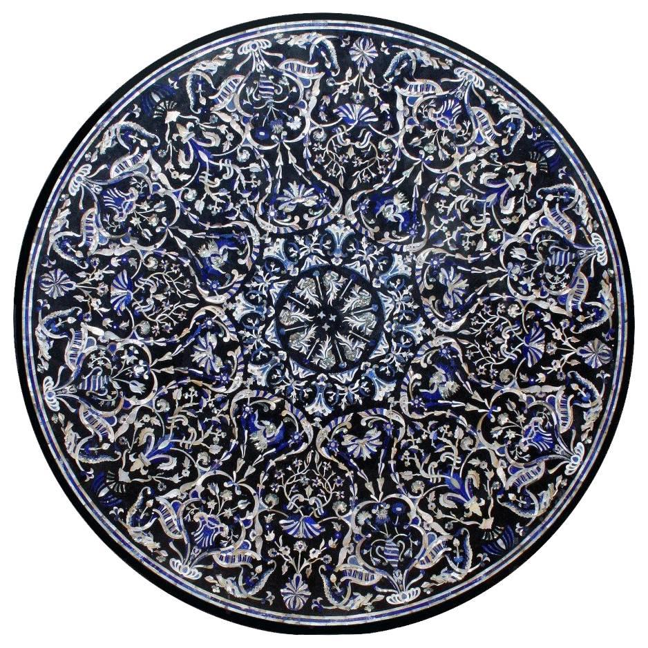 Mother-of-Pearl and Lapis Lazuli Pietre Dure Inlay Mosaic Tabletop