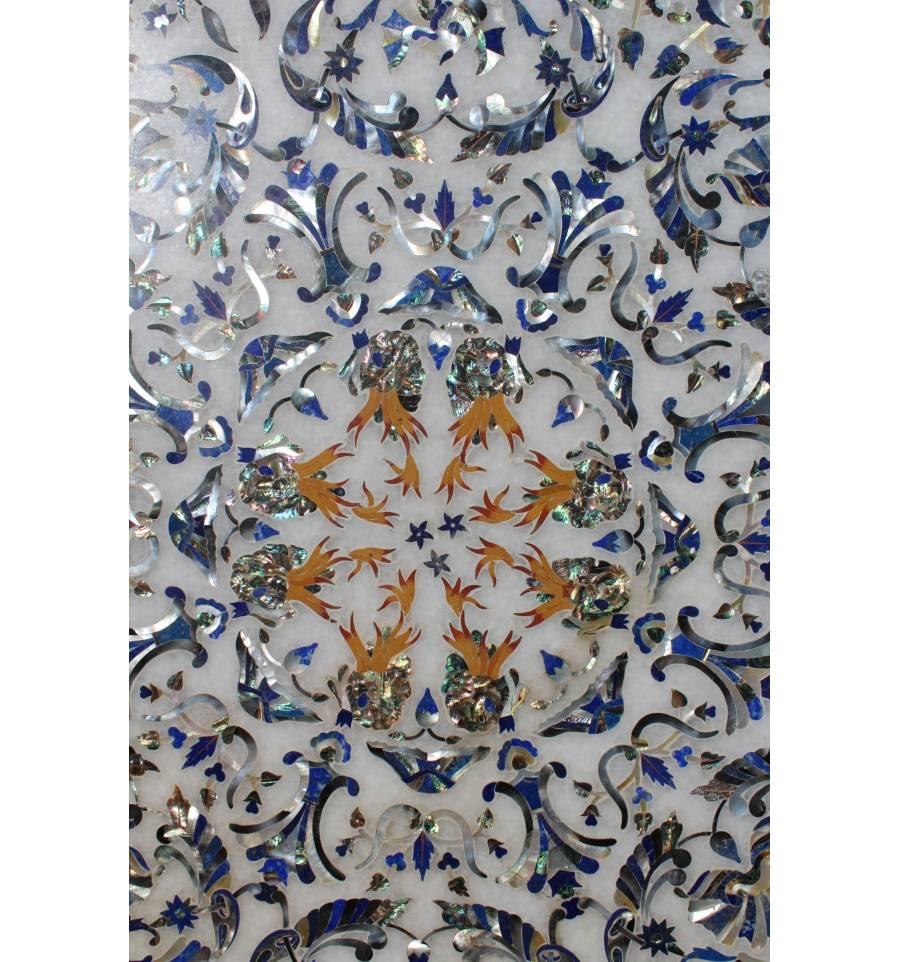 Mother-of-pearl and Lapis Lazuli Pietre Dure Inlay Mosaic Tabletop In Excellent Condition In Marbella, ES