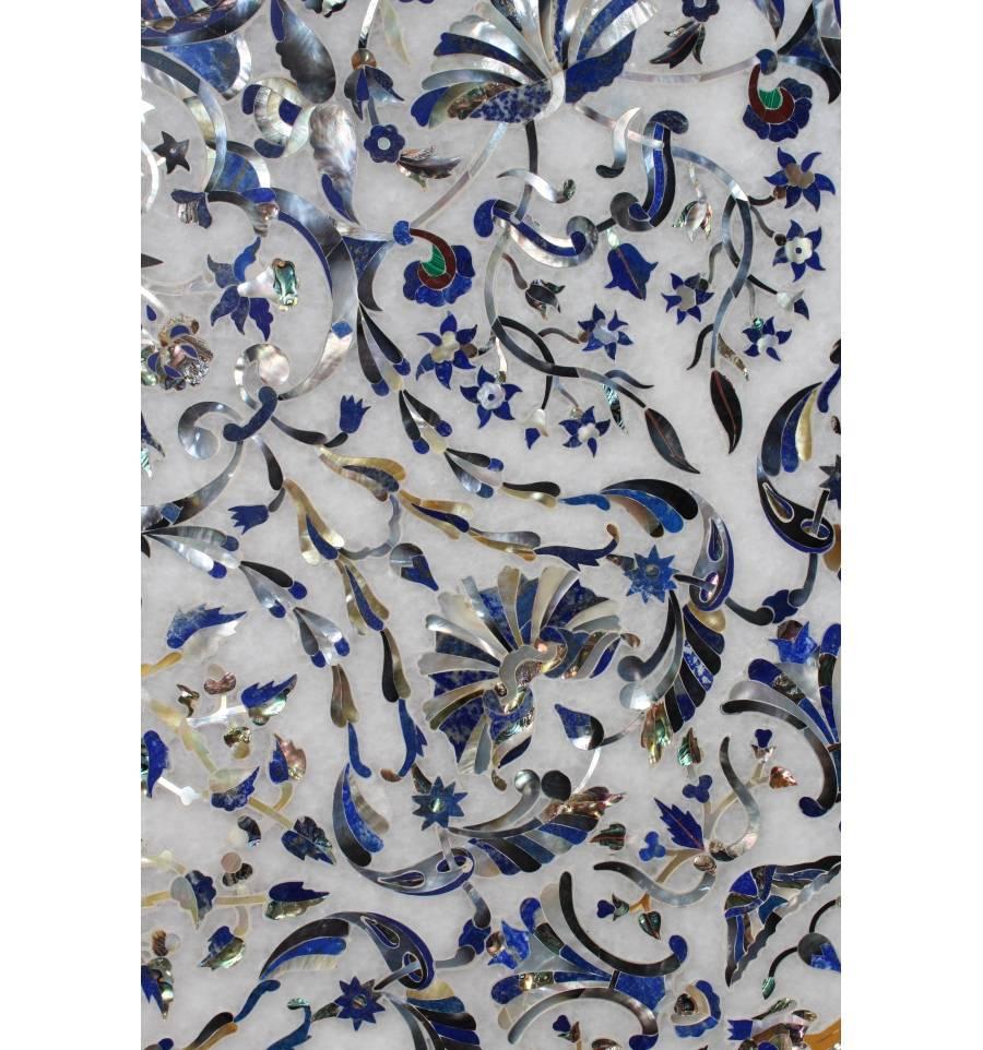 Late 20th Century Mother-of-pearl and Lapis Lazuli Pietre Dure Inlay Mosaic Tabletop