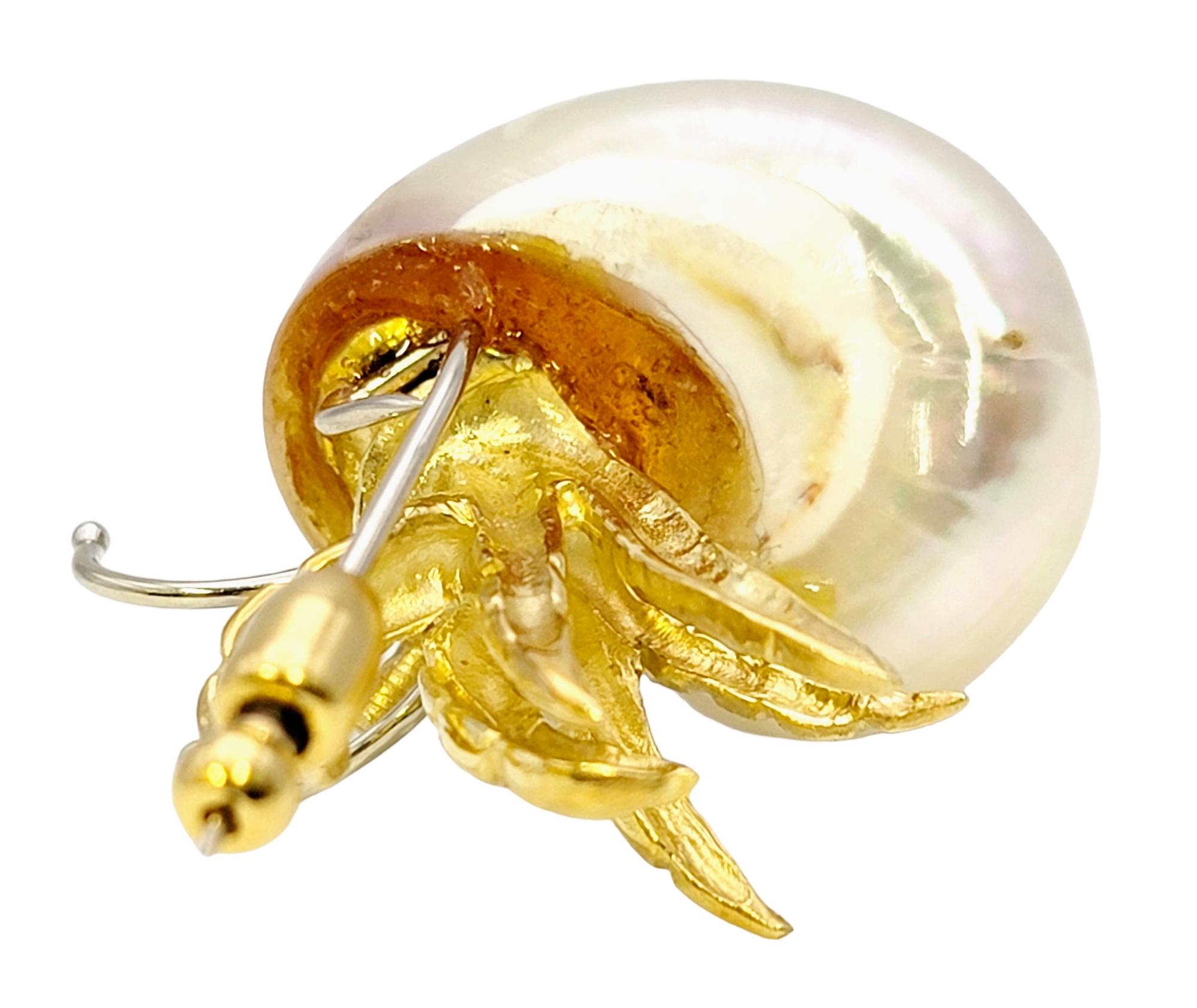 Women's Mother of Pearl and Multi-Gemstone Hermit Crab 18 Karat Yellow Gold Brooch  For Sale