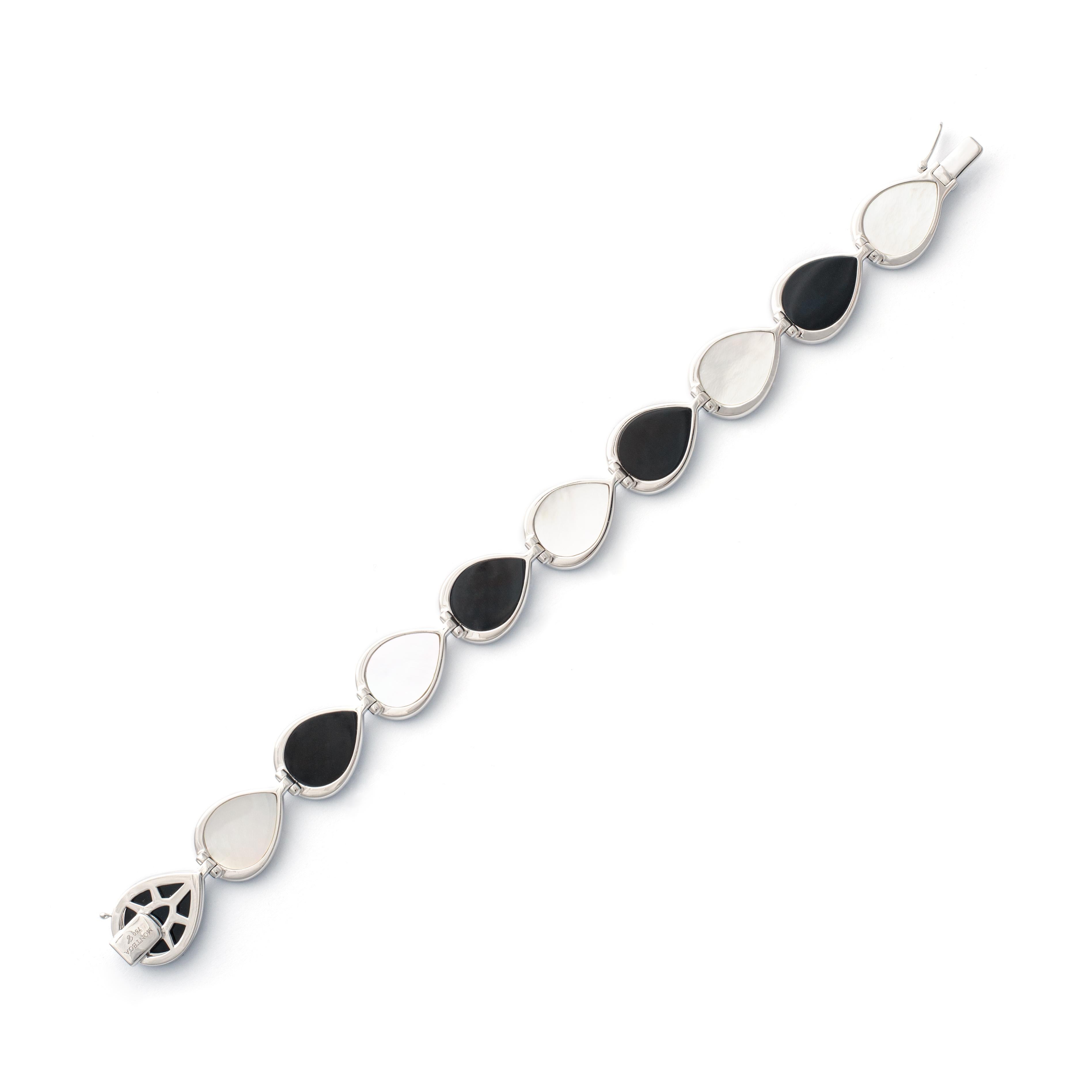 Mother of Pearl and Onxy Diamond Bracelet For Sale 2