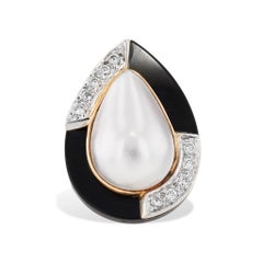 Mother of Pearl and Onyx 14k Yellow Gold Pave Diamond Estate Cocktail Ring