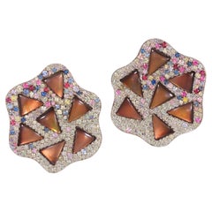 Rosior Mother-of-Pearl and Sapphire Drop Earrings set in White Gold