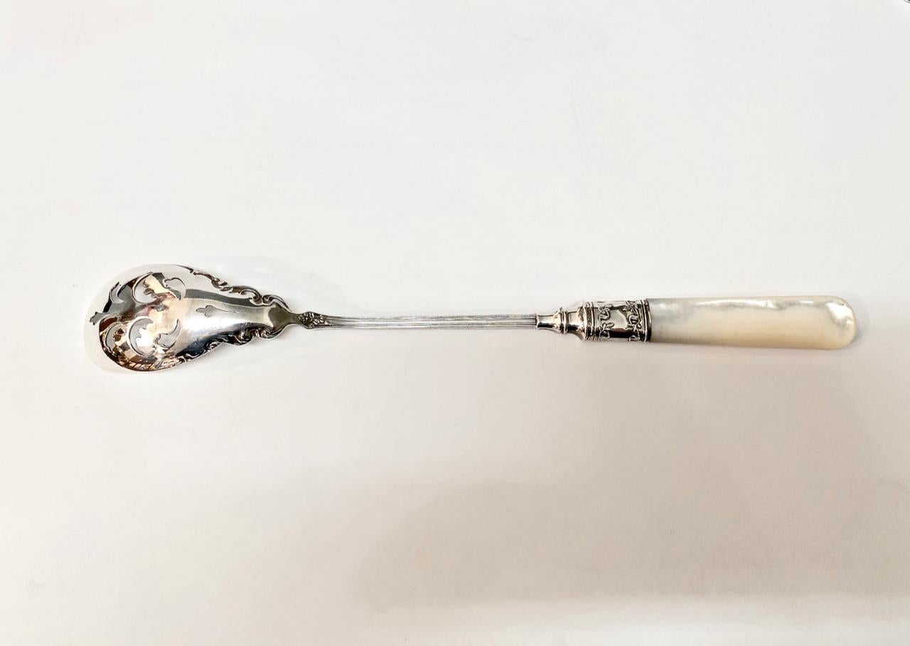 North American Mother of Pearl and Sterling Silver Olive Spoon