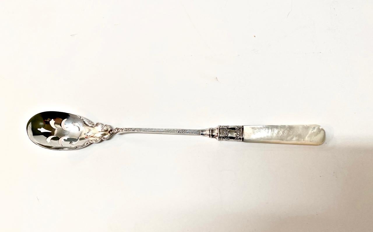 20th Century Mother of Pearl and Sterling Silver Olive Spoon