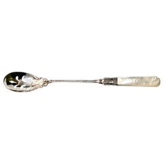 Vintage Mother of Pearl and Sterling Silver Olive Spoon