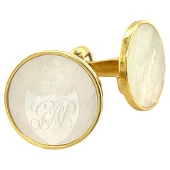 Mother-of-pearl Used Gaming Counter, 18k Yellow Gold Bezel Cuff Links