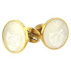 Mother-of-pearl Antique Gaming Counter, 18k Yellow Gold Bezel Cuff Links