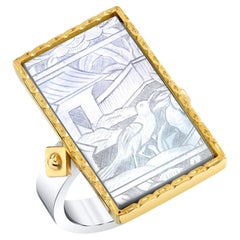 Bague de comptoir nacre antique en argent, or jaune avec anneaux
