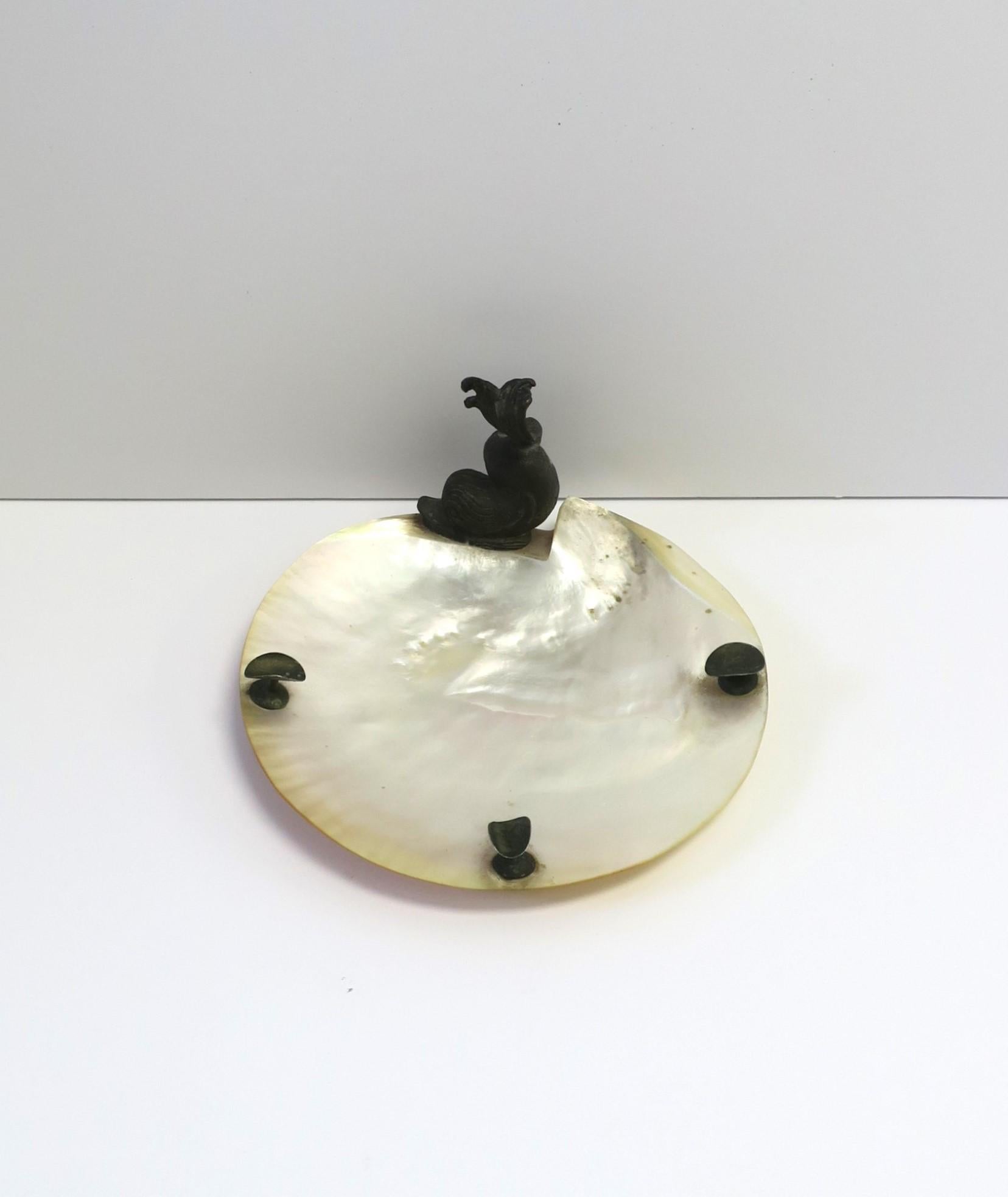 Unknown Mother of Pearl Ashtray or Jewelry Catchall with Dolphin Design For Sale