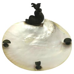 Used Mother of Pearl Ashtray or Jewelry Catchall with Dolphin Design