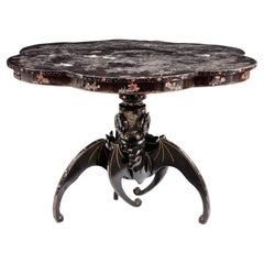Mother-of-Pearl Black Lacquer Japanese Export Table with Feet Shaped as Bats