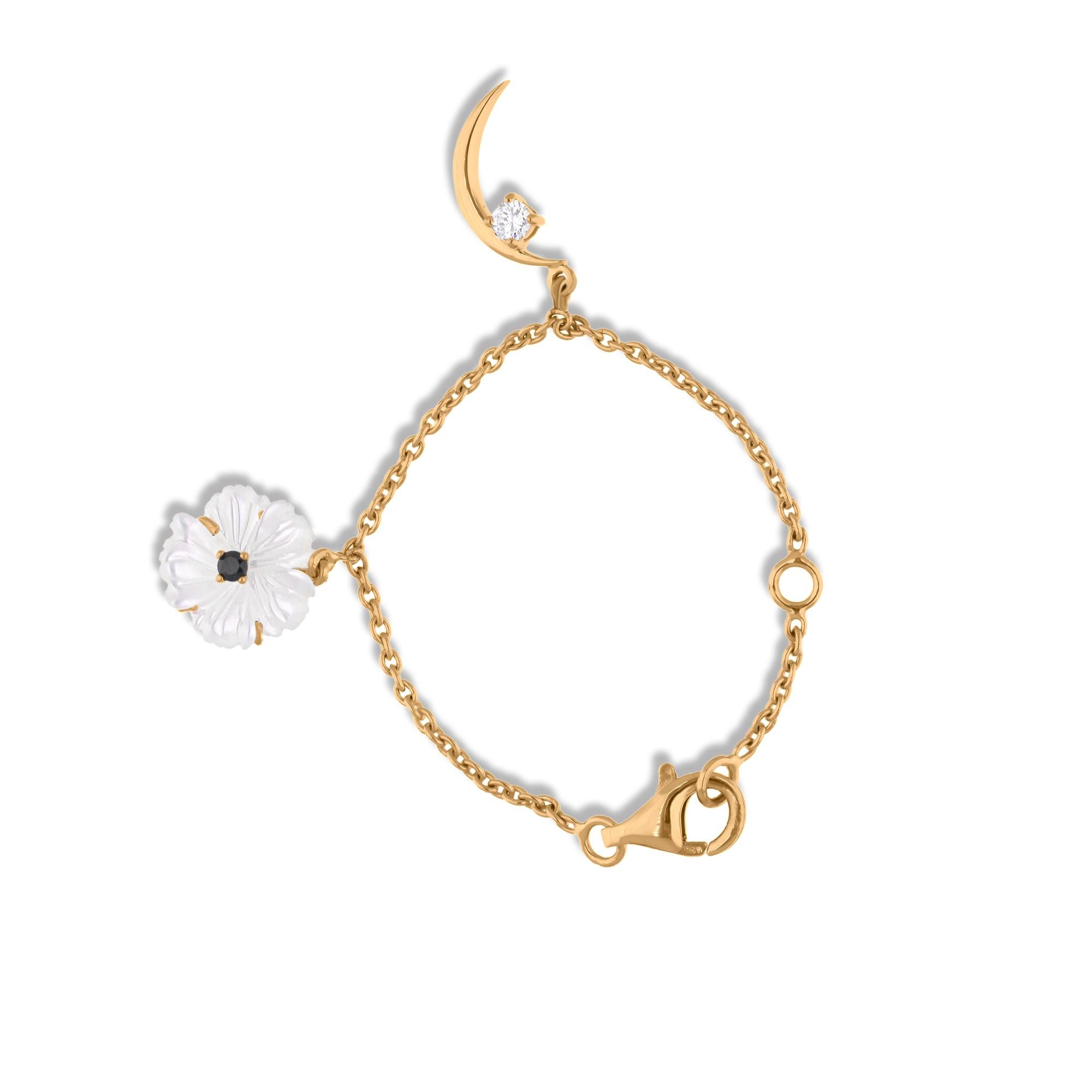 Cast from 14-karat gold, these exquisite bracelet is handset with 1.22 carats mother of pearl, 0.01 carats black spinel and 0.08 carats of sparkling diamonds.

FOLLOW SPECTRUM JEWELS storefront to view the latest collection & exclusive pieces.