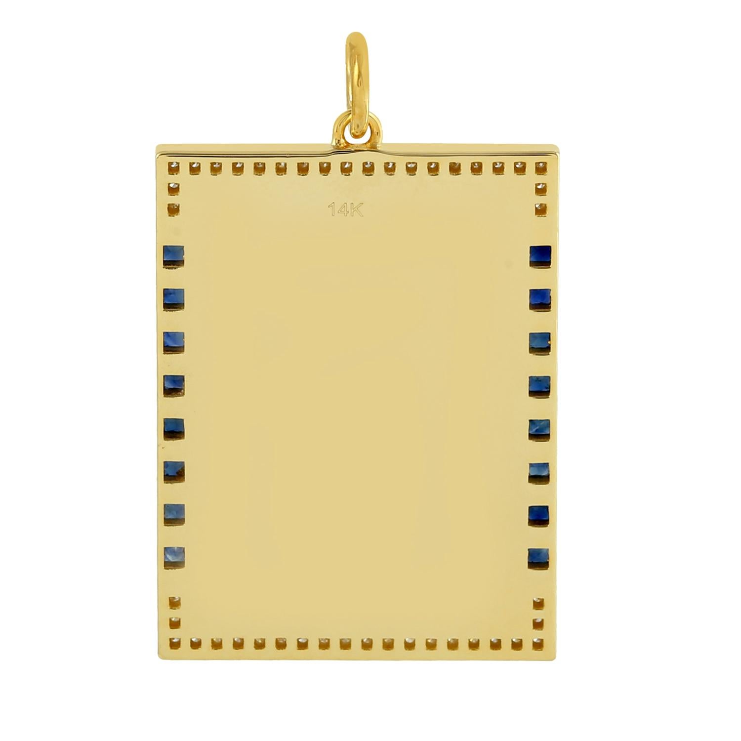 Mother Of Pearl & Blue Sapphire Crescent Moon & Star Pendant In 14k Yellow Gold In New Condition For Sale In New York, NY