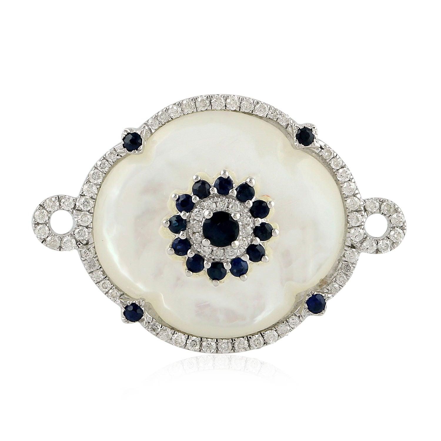 For Sale:  Mother of Pearl Blue Sapphire Diamond 18 Karat Cocktail Ring 4