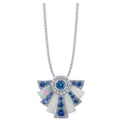 Mother-of-Pearl Blue Sapphire 
Diamond 18K White Gold Necklace