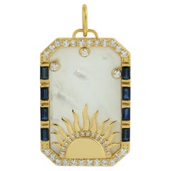 Mother Of Pearl & Blue Sapphire Sun Pendant In 14k Yellow Gold