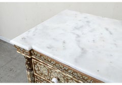 Mother Of Pearl, Bone & Silvered Metal Inlaid Chest With Marble Top