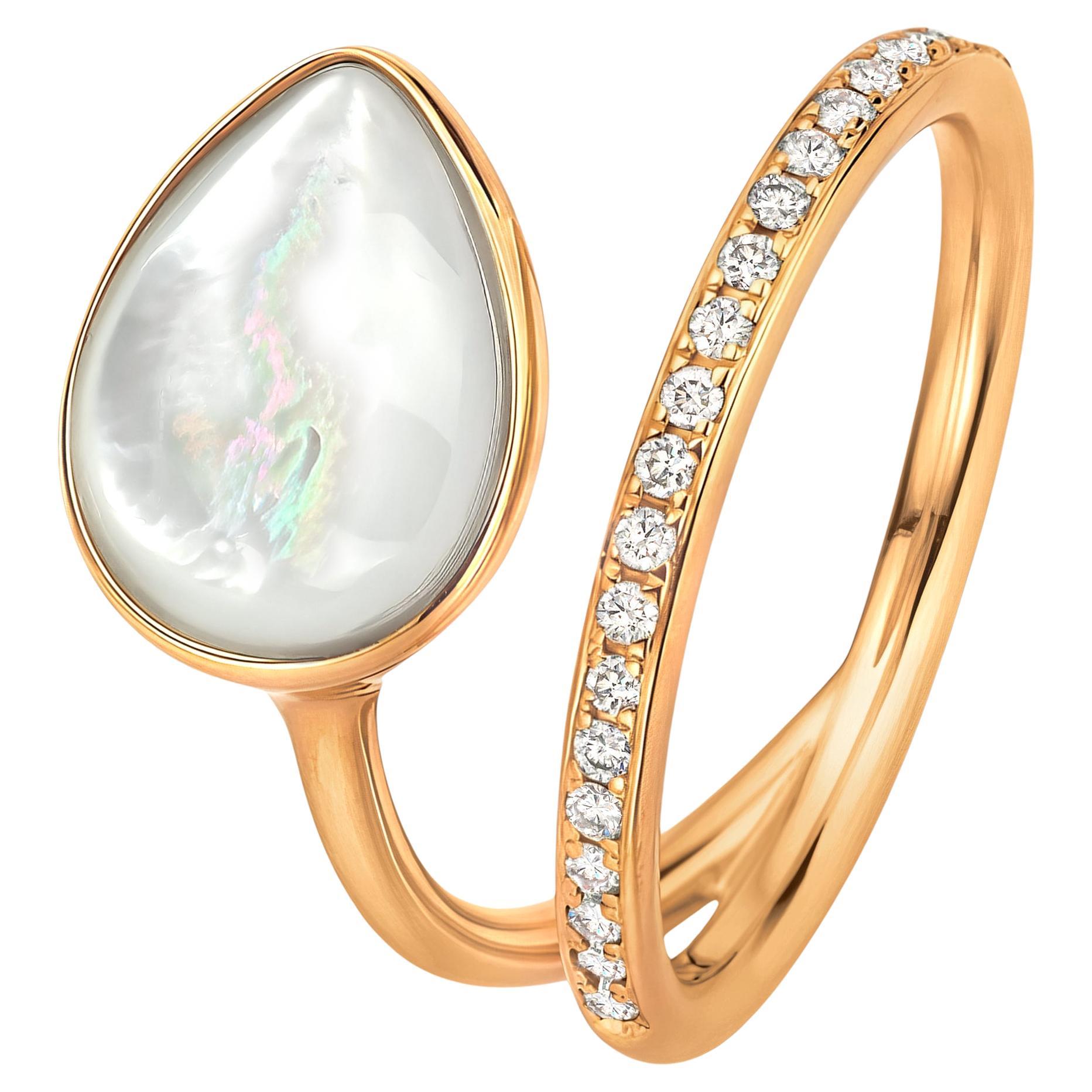 Anello a Loop in oro rosa con diamante bianco brillante e madreperla, Gellner 2025 in vendita