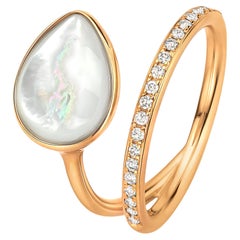 Mother of Pearl Brilliant White Diamond Rose Gold Loop Ring, Gellner 2025