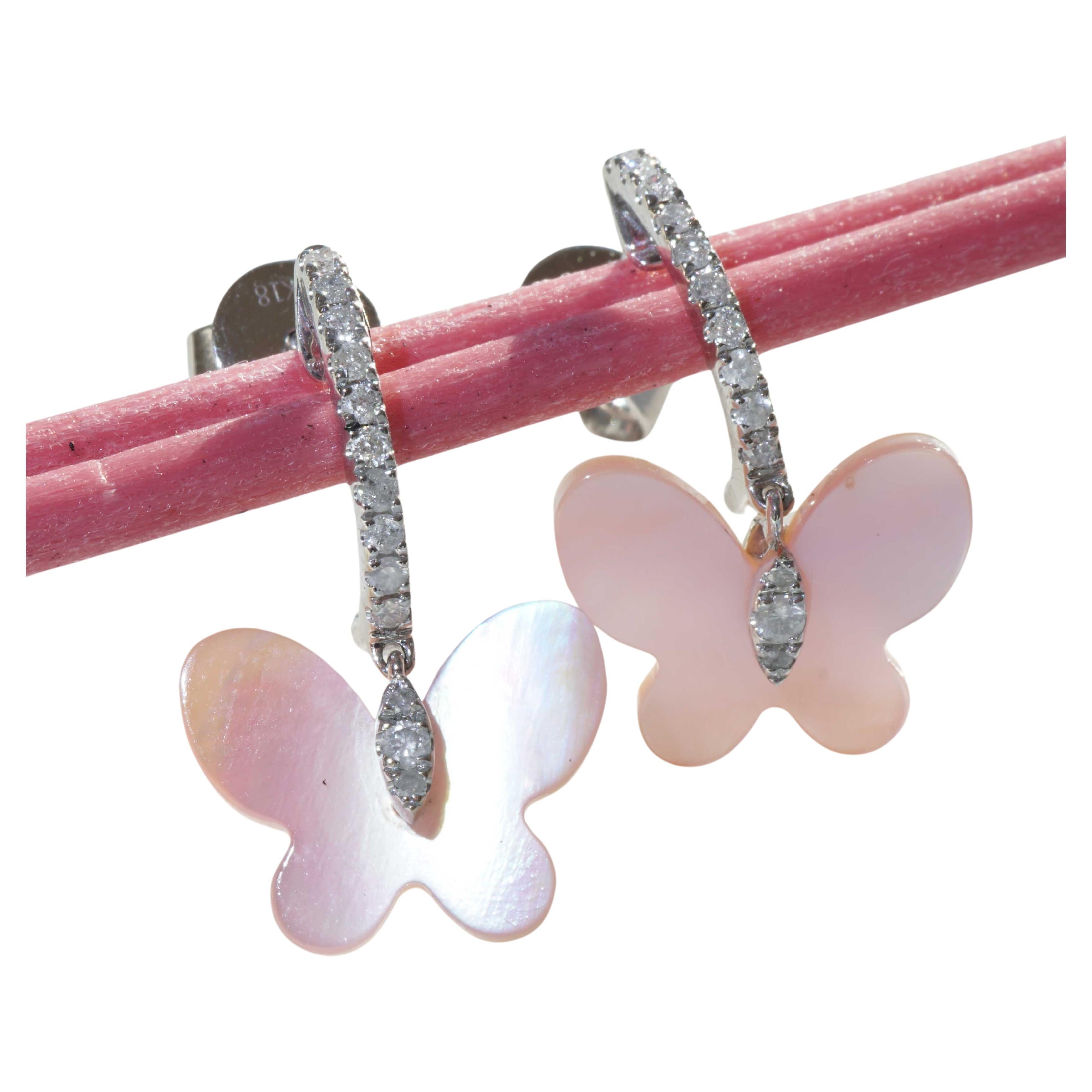 Mother of Pearl Butterfly Brilliant Earrings 0.24 ct   Lightheartedness and Joy For Sale