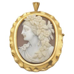 Vintage Mother of Pearl Cameo, Gold Pendant Brooch, Germany, circa 1930