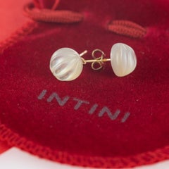 Mother of Pearl Carved Carved Cabochon Gold Plate Handmade Stud Earrings