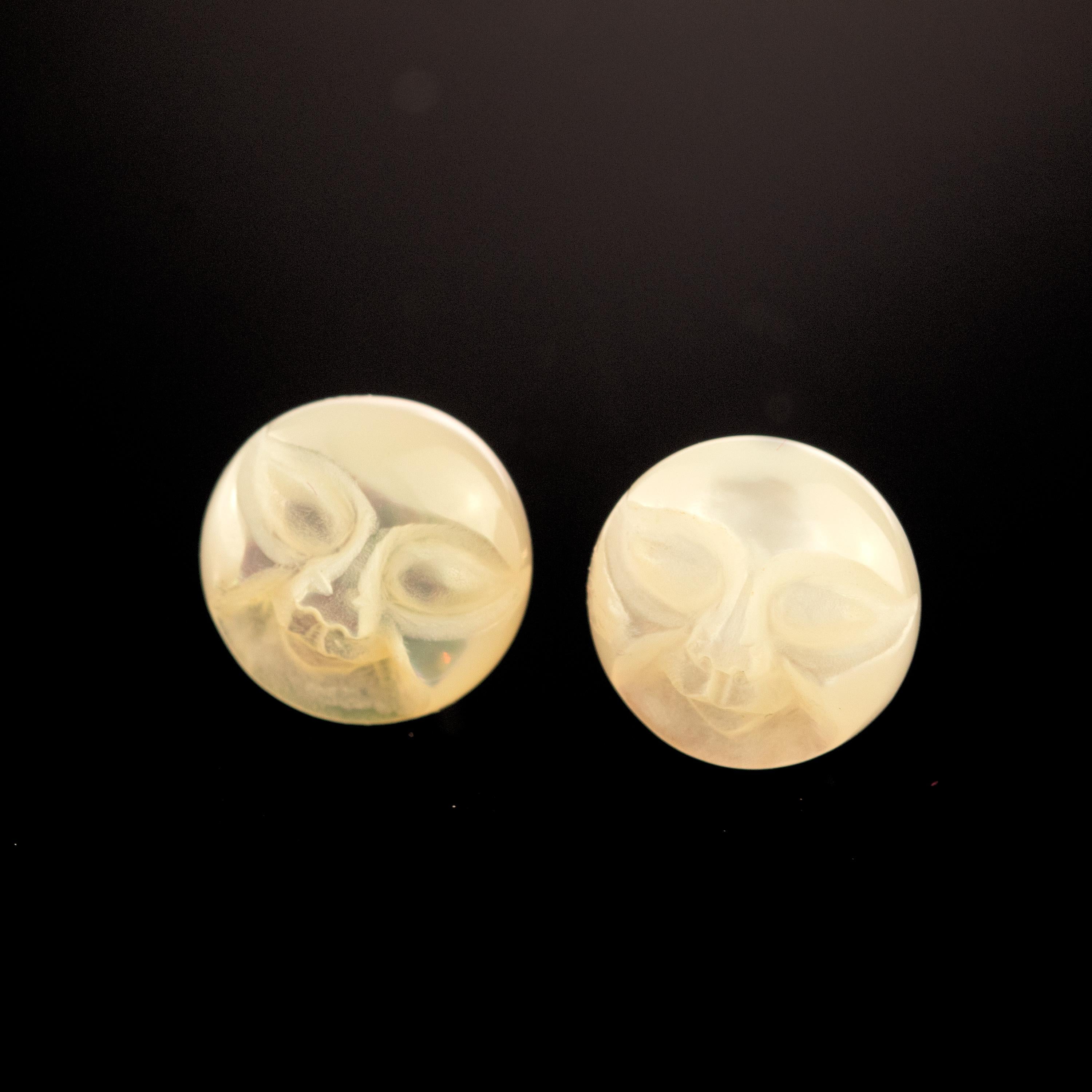 Round Cut Mother of Pearl Carved Sun Moon Face Gold Plate Handmade Stud Earrings For Sale